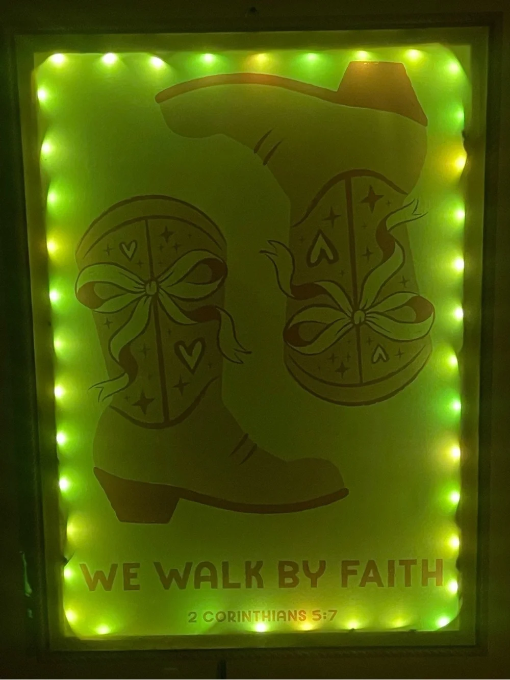 Pink Cowboy Boots Faith Wall Art with LED Lights